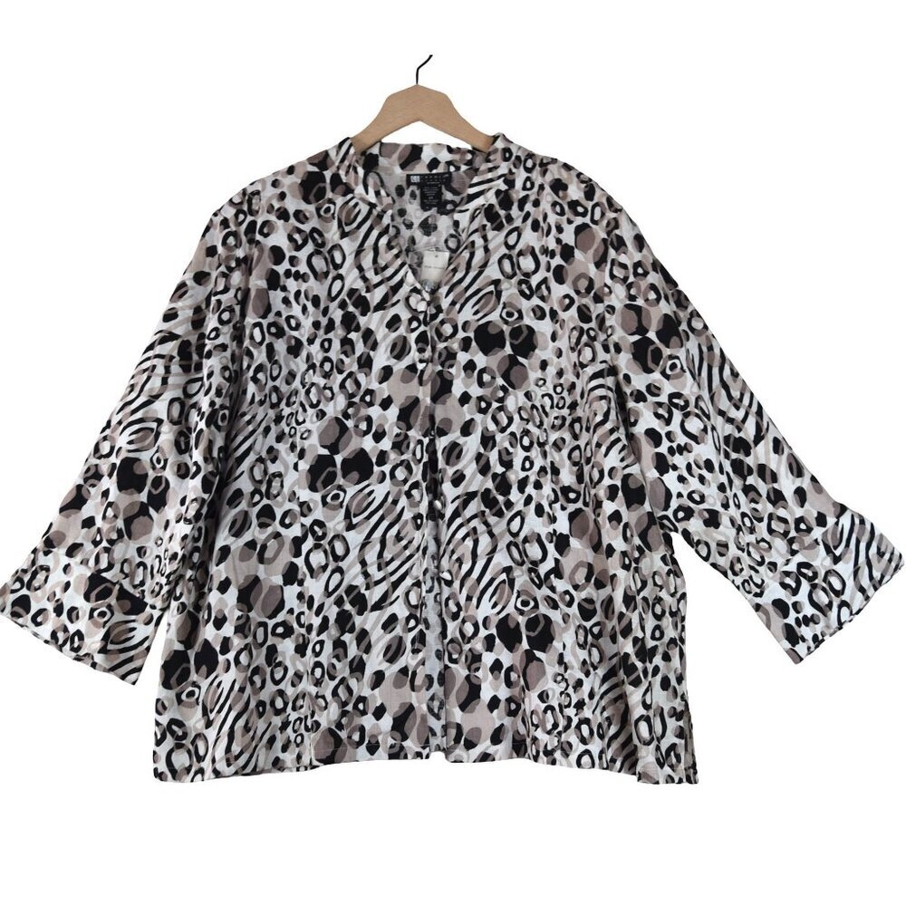NWT Carole Little 100% Linen Animal Print Blouse 2X Art Abstract Resort Boho